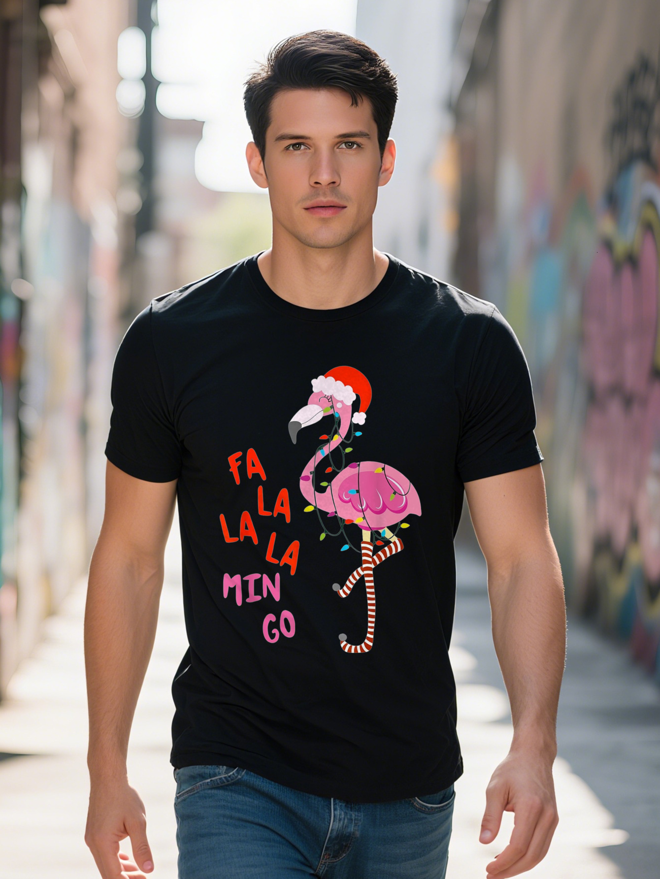 Fa La Mingo Flamingo Christmas Tropical Xmas Tree Lights Men Leisure And Comfort T-Shirt c7f5f