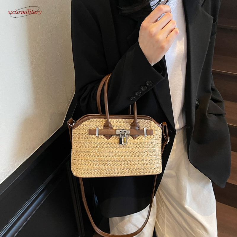 Niche Design Straw for Women, New Elegant Woven Shoulder Bag, Large Capacity Vacation Crossbody Beach Bag swissmilitary
