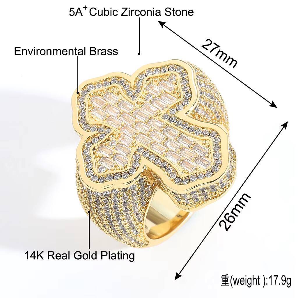 Hip Hop Rapper Ring Personalized Cross Rings Micro Set T-Square Zircon Mens Ring Fashion Jewelry