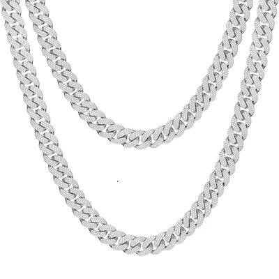 925 Sterling Silver Moissanite Cuban Chain Necklace 15mm Sparkling Rhodium Plated in Hip-hop Style Following Miami Cuban Style