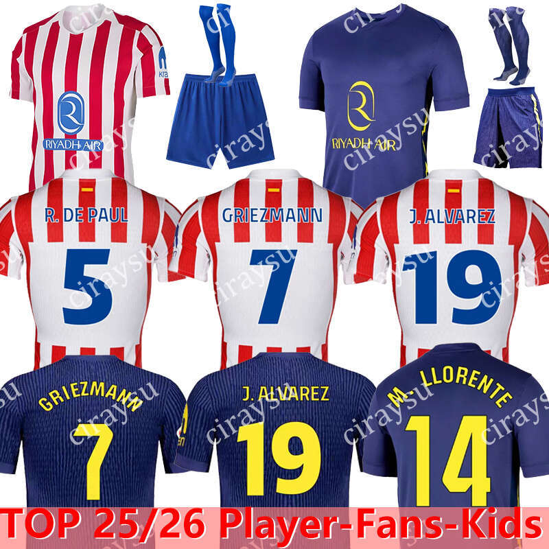 2025 2026 Atleticos MadridSoccer Jerseys GRIEZMANN BARRIOS J. ALVAREZ M.LLORENTE KOKE Camisetas de futbol atleticos madrid LEMAR BAENA men kids kit Football Shirt