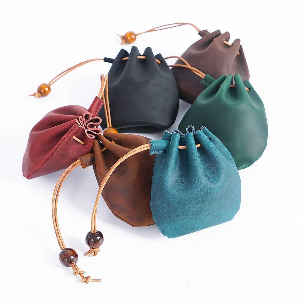 Travel Drawstring Coin Pouch Vintage Leather Cinch Sack Purse for Cash Keys Organizer Handheld Mini Wallet Organizer G250802