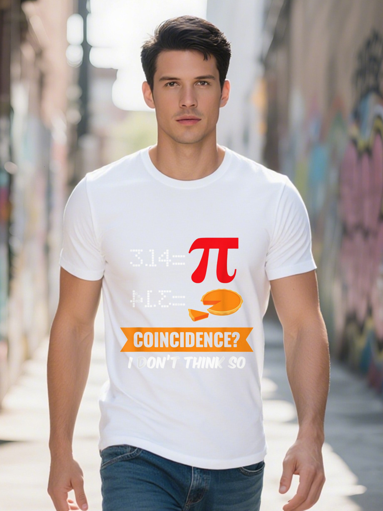 Men's Day T-Shirt Cotton I Don't Think So Coincidence Design with Pi Symbol Orange Slice Graphic Casual Round 1aa77