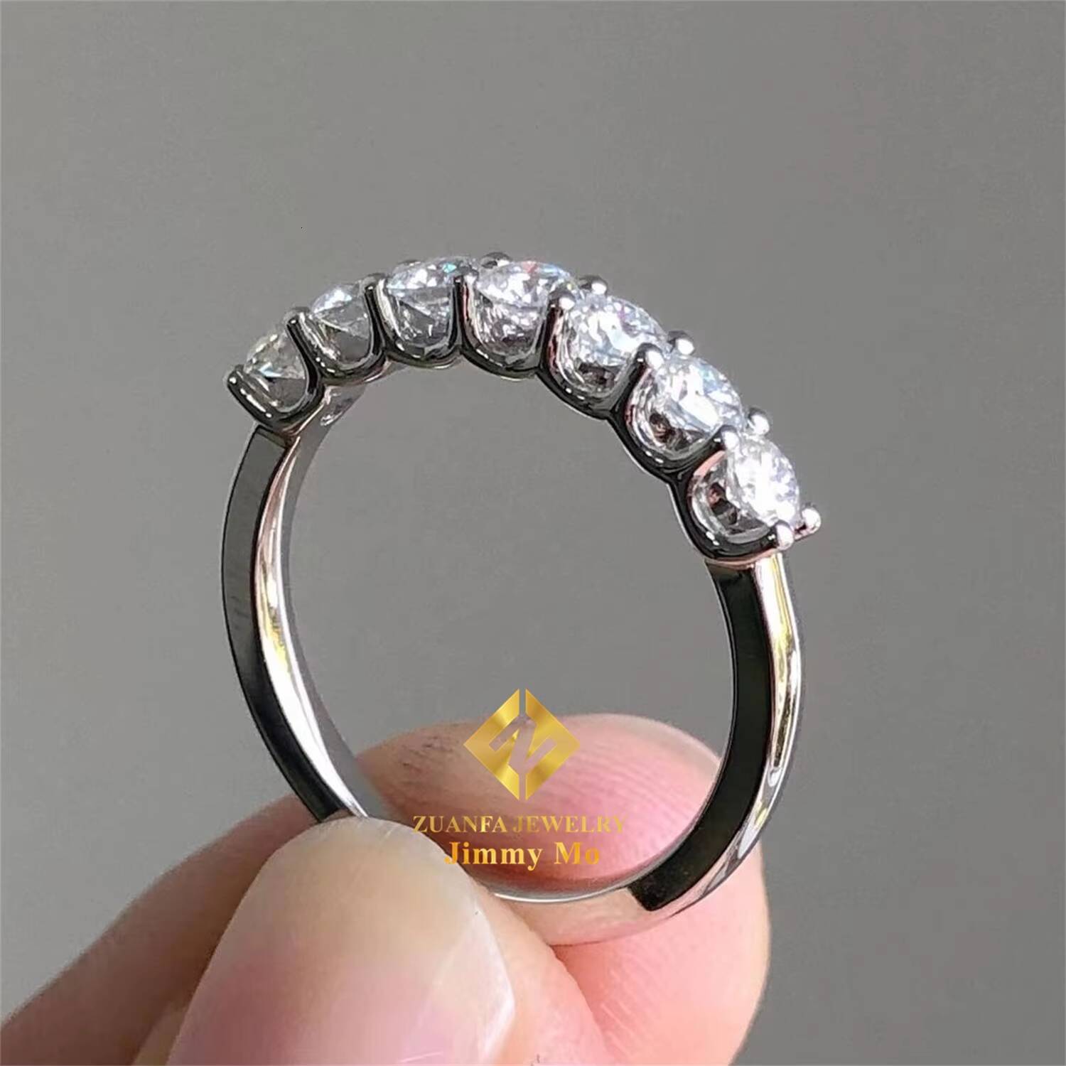 Wedding Prong Setting Bridal Jewelry 10k Yellow Gold VVS1 Round Moissanite Diamond Half Band Engagement Eternity Band Ring
