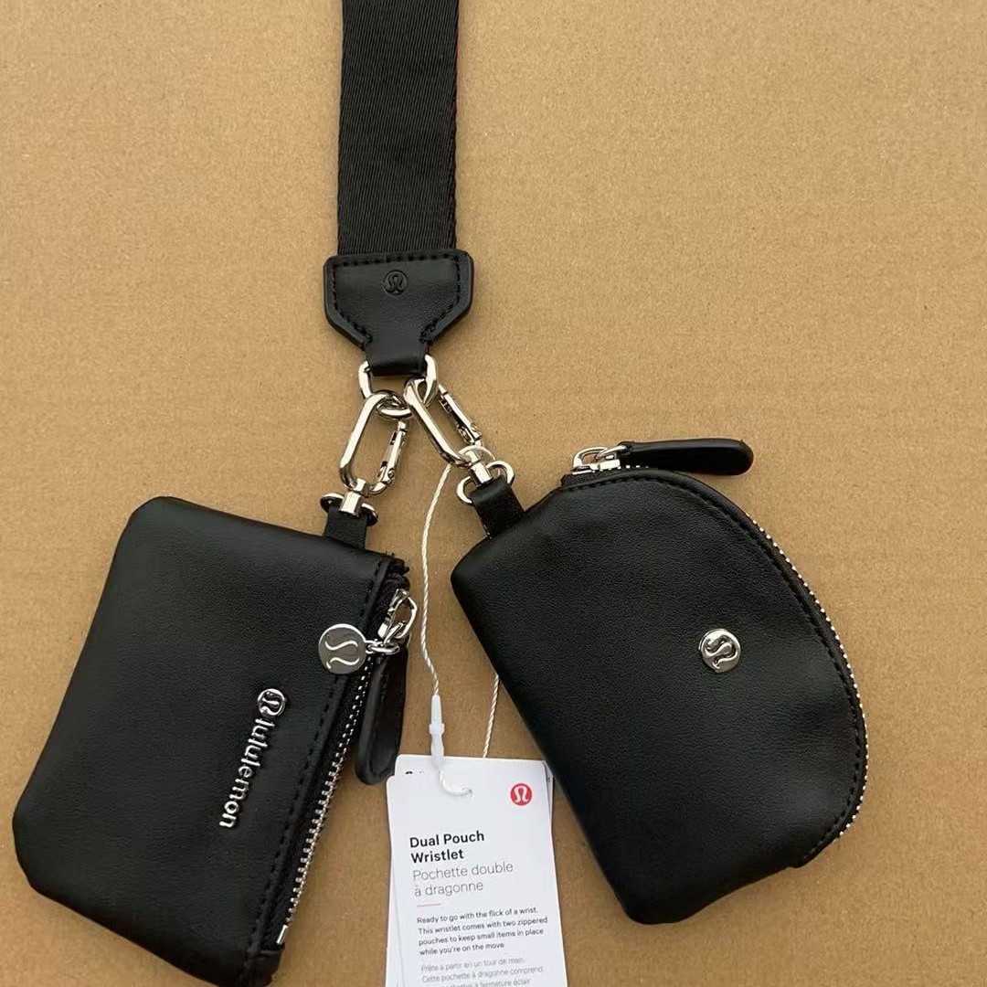 New Leather Dual Pouch Wristlet Wallet Key Holder Coin Purse Card Holder L250804