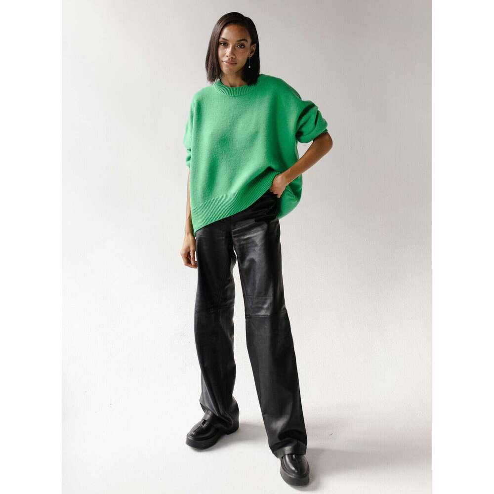 Autumn And Winter Russian Women's Knitted Round Neck Solid Color Loose Sweater B5 b7
