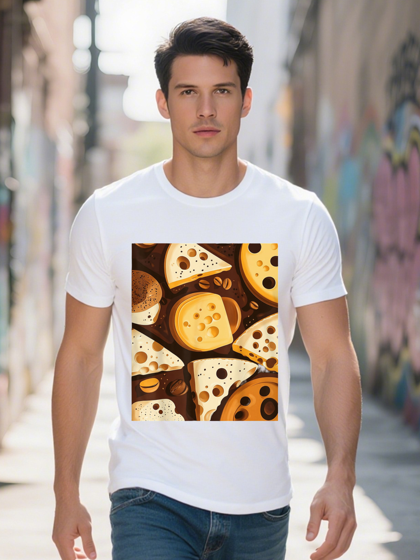 Men s Casual Cheese Coffee Bean Graphic T Shirt Cotton Short Sleeve Tee with Vibrant Digital Print 3ce1b