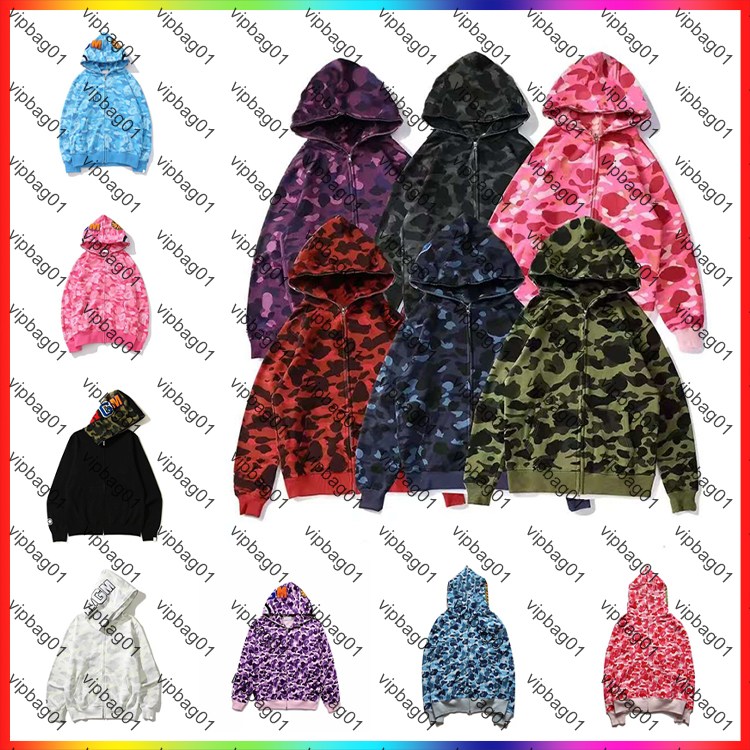 5A Designer hoodies sweatshirt shark print Men's hoodie long sleeved zipper pullover printed sportswear casual streetwear Full Zip Crazy Face Hoodie Camo T Shirts 03