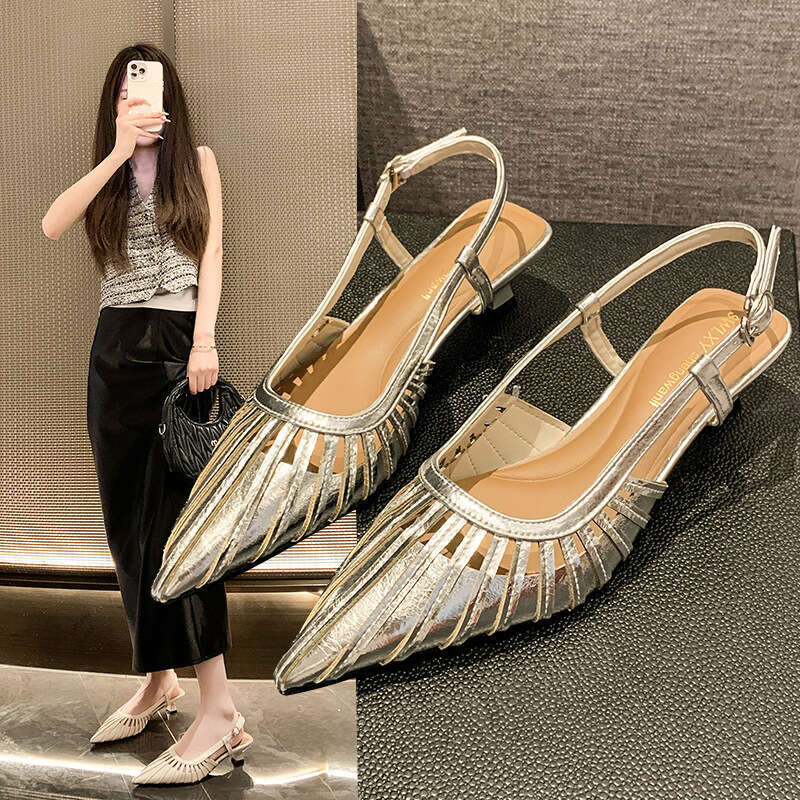 Irregular Heel Closed-Toe 2025 Summer Korean Version Hollow Mid-Heel Back Air Quality designer shoes Fashion Sandals