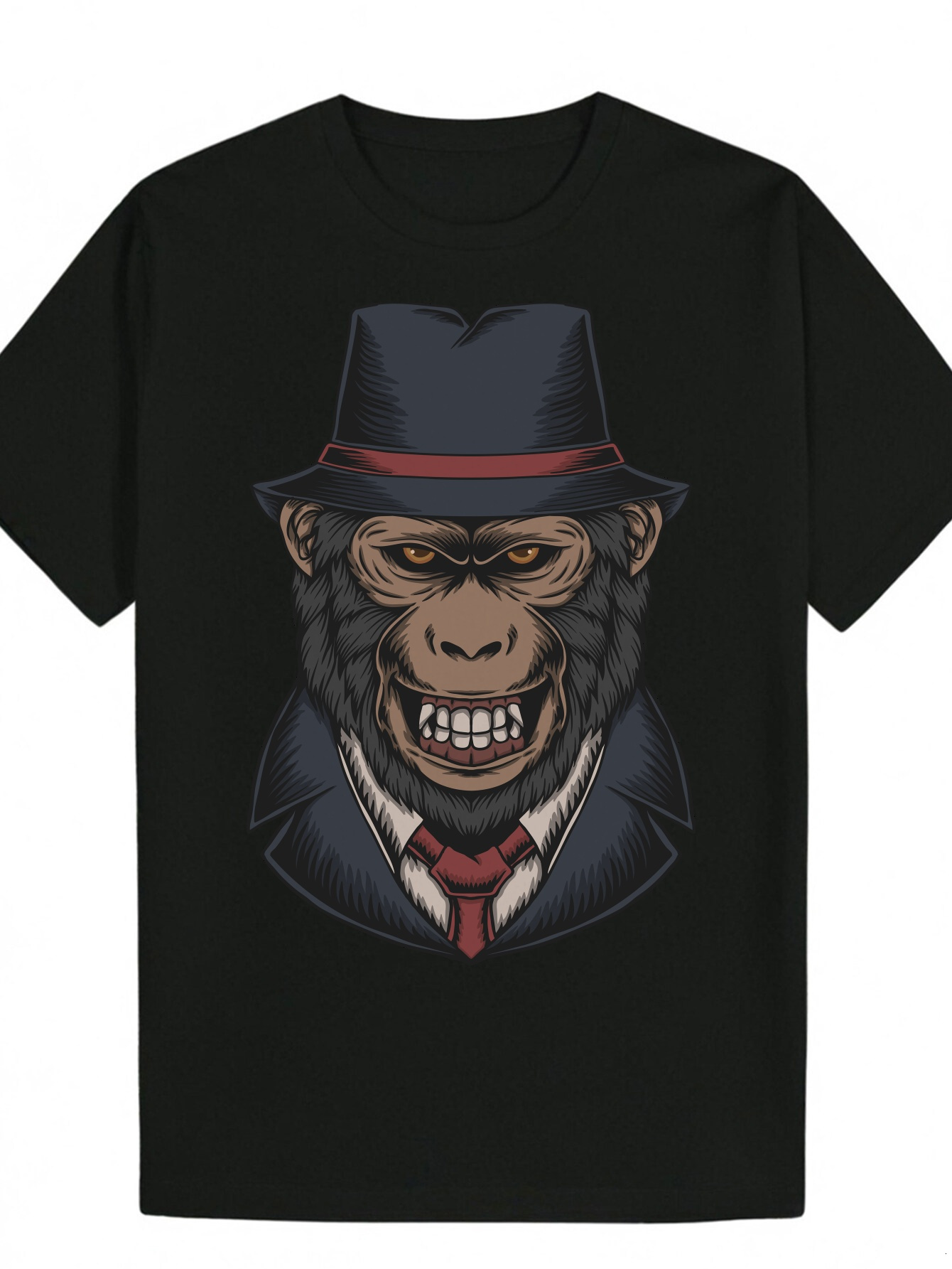 Men's Summer Pattern T-Shirt - Black Business Suit Monkey Portrait Design, Lightweight Polyester Crew Neck T-Shirt, Machine Washable, Suitable fo