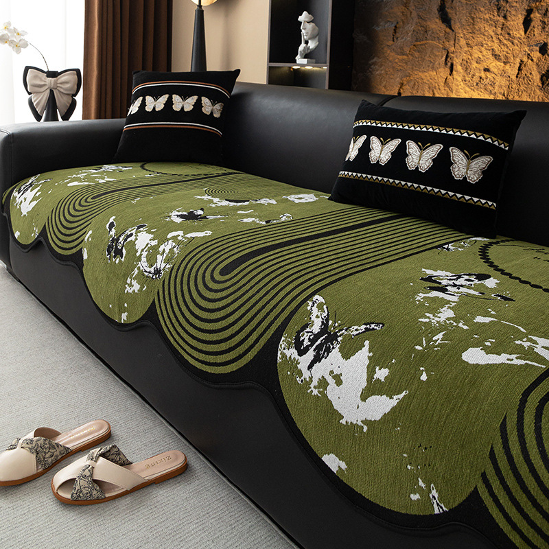 Designer Sofa Covers Blanket Non-Slip Sectional Couch Covers Luxury L Shape Resistant Sofa Slipcover for Furniture Bed Couch Sofa Green Butterfly