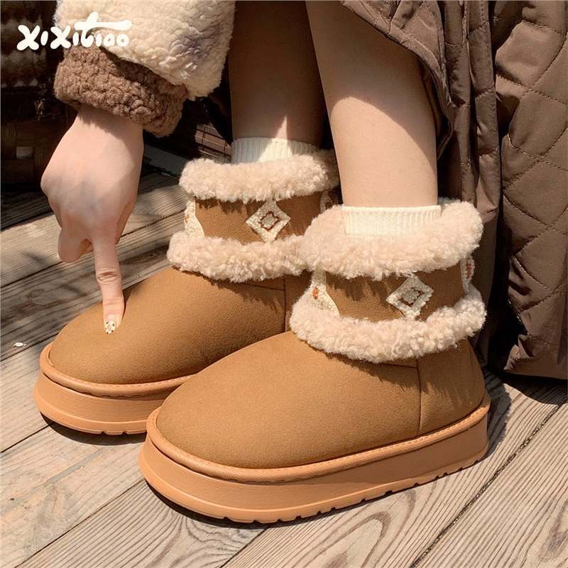 fashion 2025 Autumn Winter New Style Plush Snow Retro Casual Mid Tube Cotton Shoes Women's Versatile Warm And Thick Boots Hot Sale