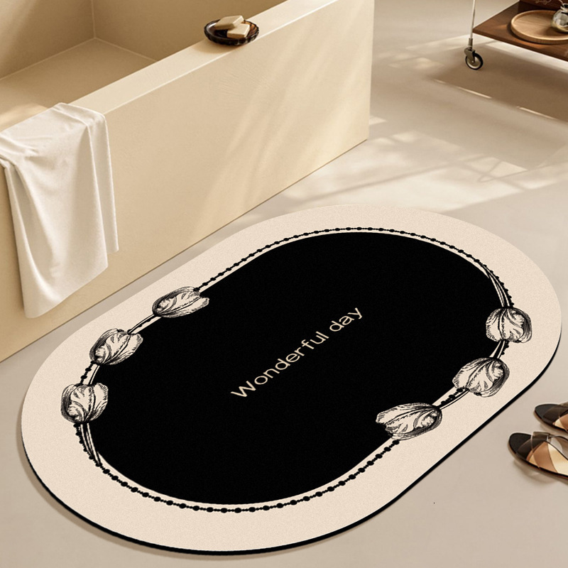 Light Luxury French Style Bathroom Mat Toilet Door Absorbent Quick-Dry Non-Slip Diatomaceous Earth Mat 250804