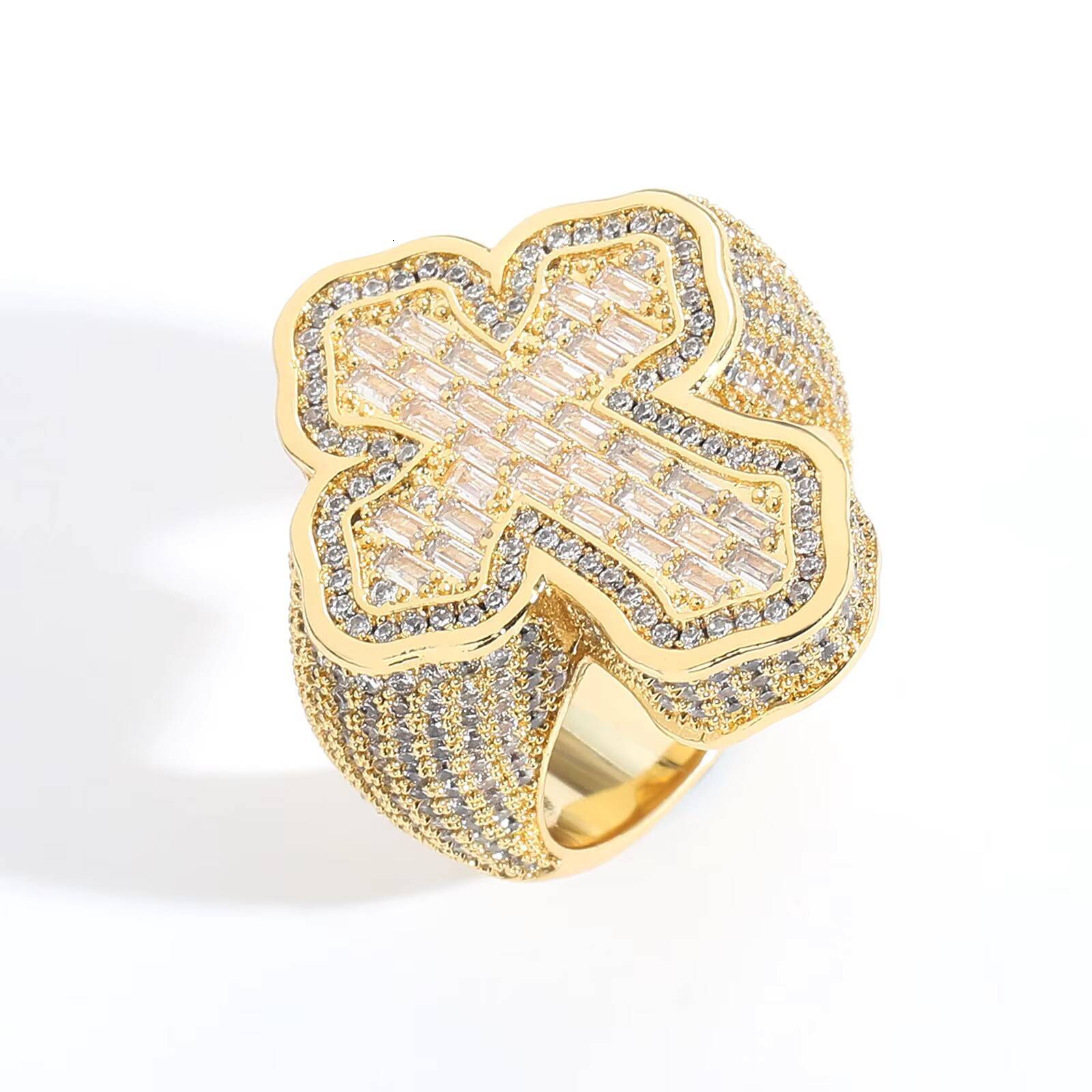 Hip Hop Rapper Ring Personalized Cross Rings Micro Set T-Square Zircon Mens Ring Fashion Jewelry