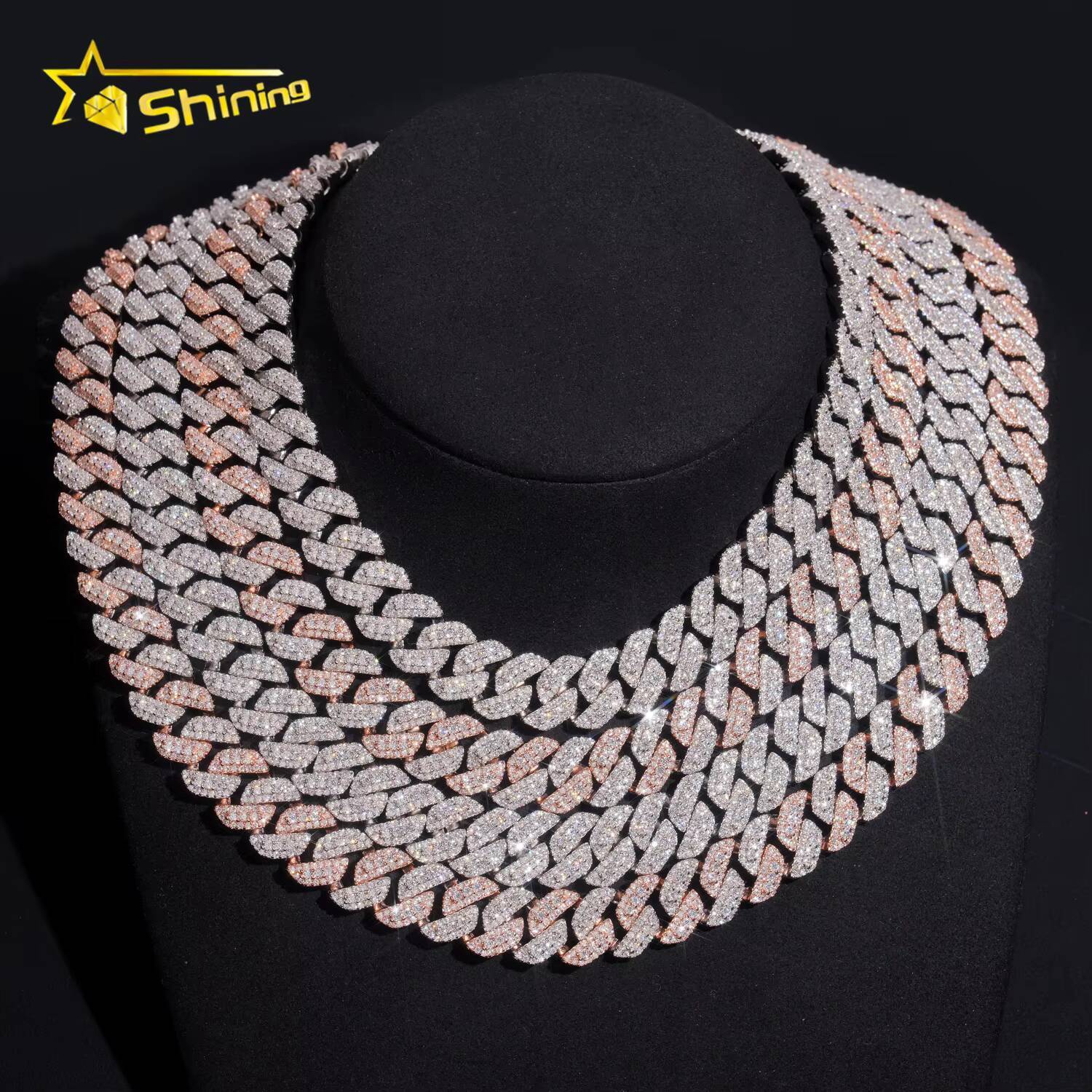 RTS Factory Hip Hop Jewelry 13mm Raised Stones Solid 925 Sterling Silver Gold Plated Iced Out Moissanite Miami Cuban Link Chain