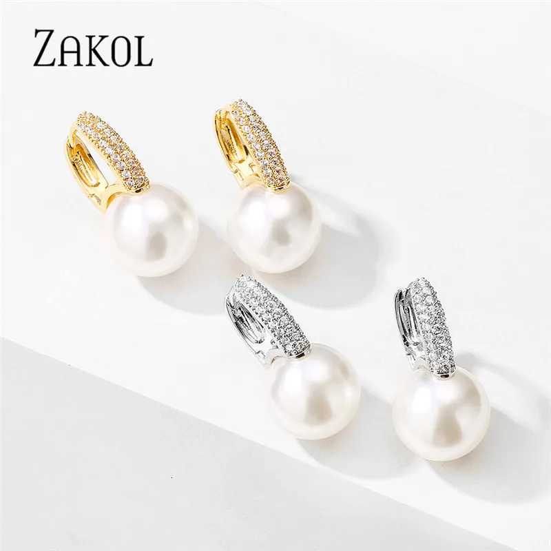 3000 Fashion Big Imitation Pearls Ball Shape Stud Earrings for Women Cute Micro-inlaid Zircon Gold Color Wedding Party Jewelry Y250804