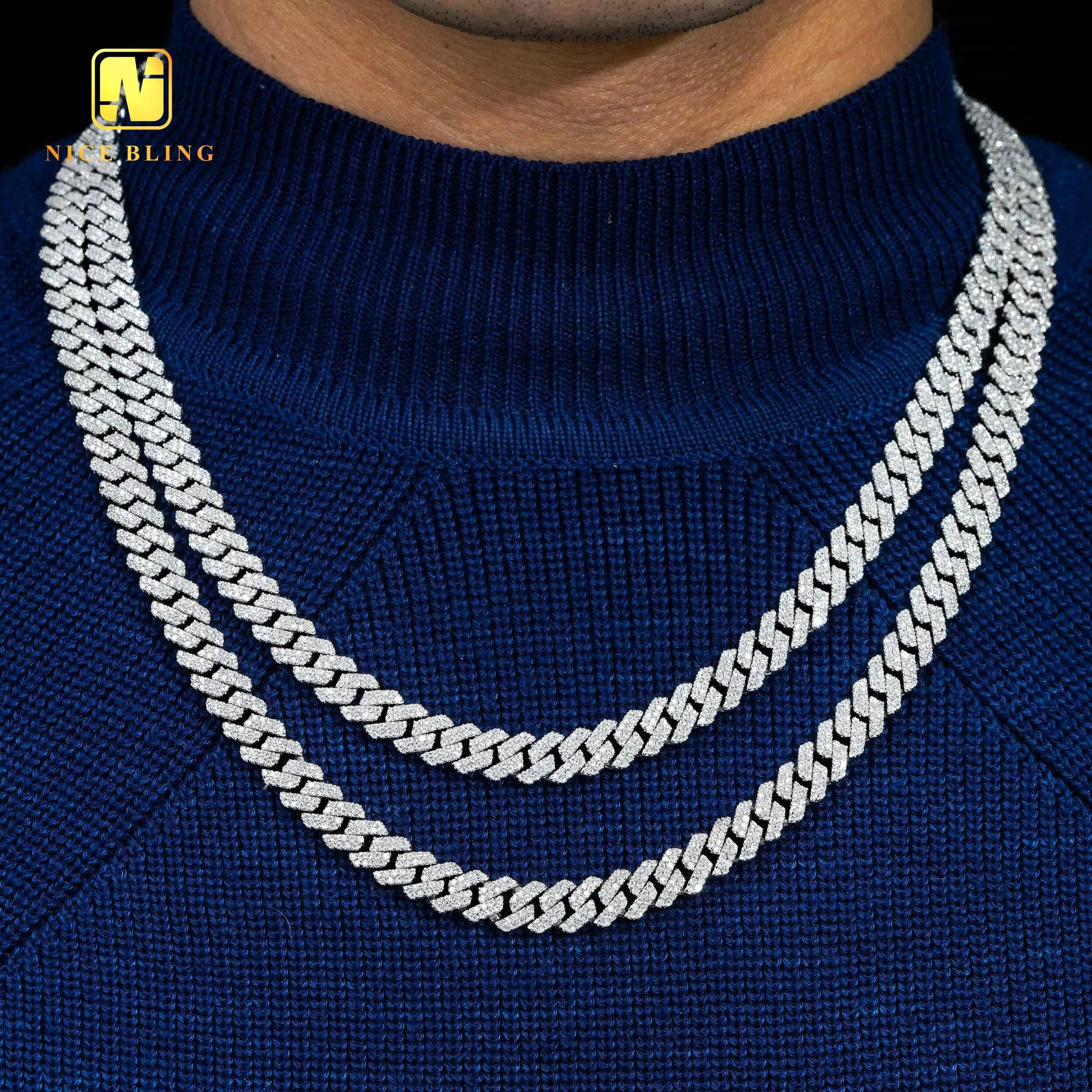 Cheap Price 2 Rows Silver Cuban Chains Hot Sale Moissanite Diamond Cuban Link 8mm Pendant Necklace Bracelet Hip Hop Jewelry