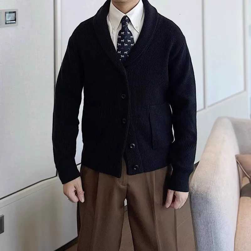 Fashion Autumn Winter Mens Long-sleeved Sweater Cardigan Pockets Turtleneck Solid Color Sweater Mens Clothing Pullovers for Men XJ250805