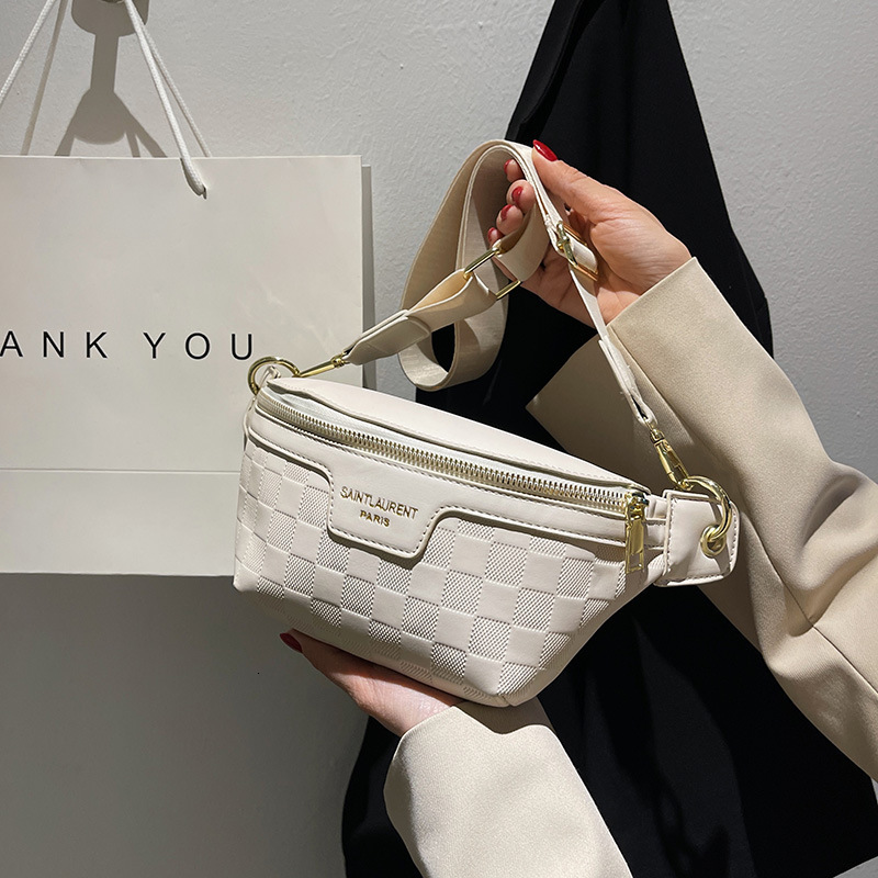 Textured Small Bag For Women Waist Bags 2025 Fashion Wide Shoulder Strap Crossbody Bag Internet Celebrity Versatile Small Chest Bag Plaid Dumpling Bag