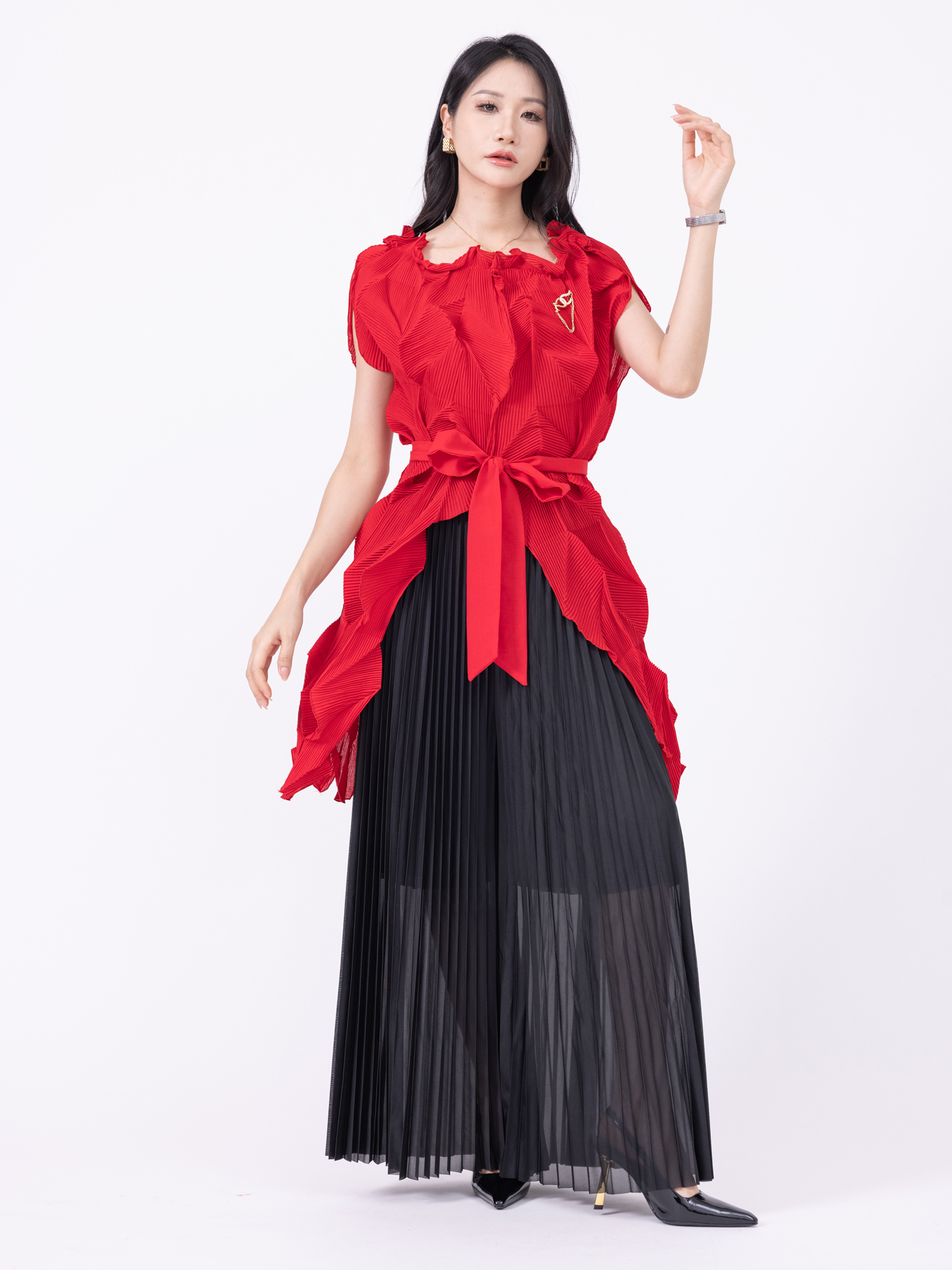 Two Piece Dress Casual Womens Pleated Overall Set Versatile Twill Material for Everyday Wear Pleated two-piece overalls ZR006