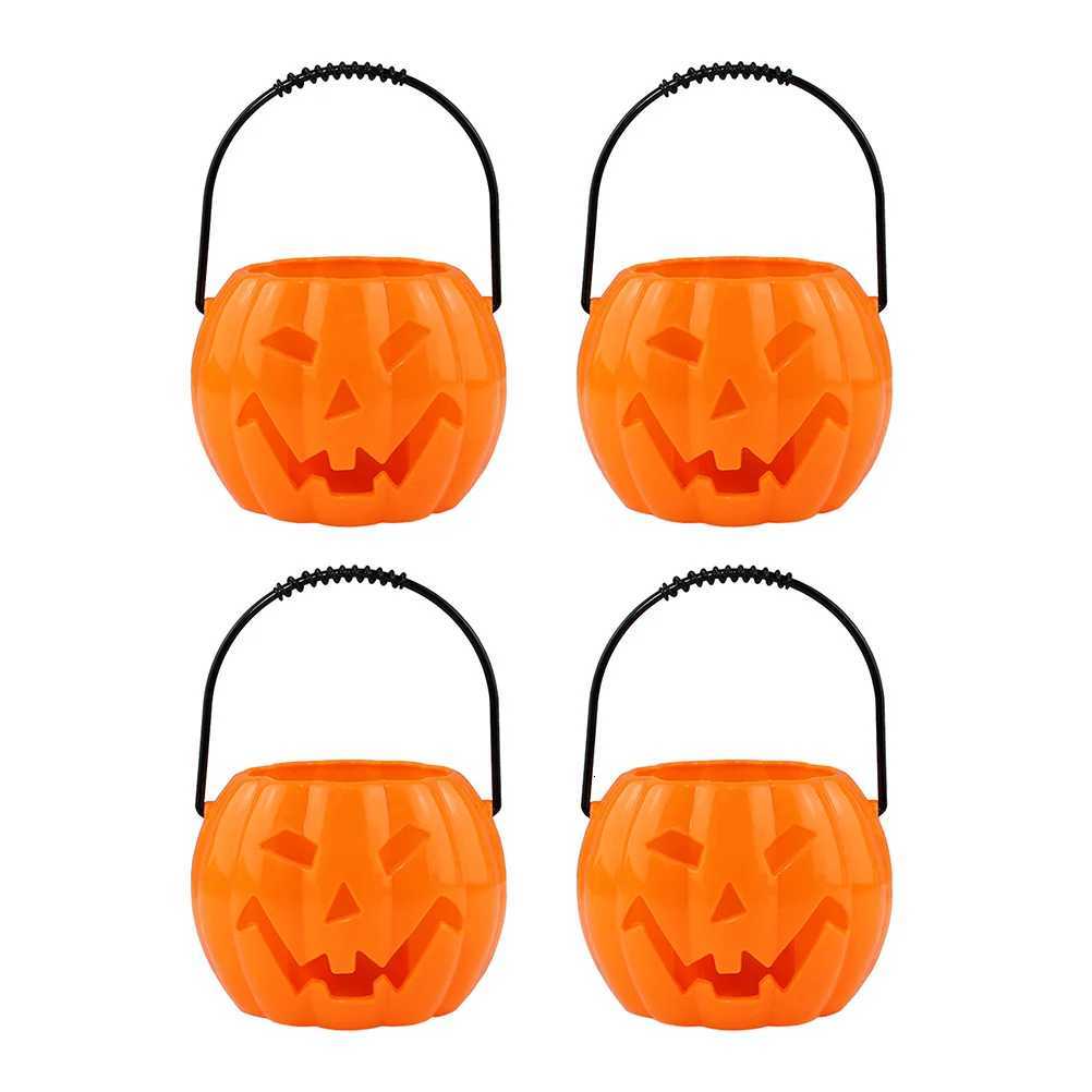 4pcs Pumpkin Lantern Props Plastic Halloween Bucket with Voice Sensor LED Candy Holder for Party Favor Supplies Decor XJ250804
