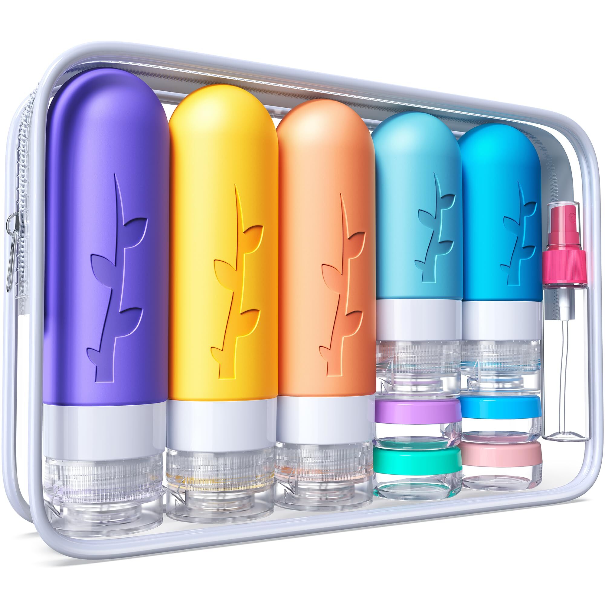 19 leak - proof, refillable silicone travel bottles. TSA - approved, ideal for toiletries like shampoo, conditioner, lotion,Silicone travel bottle