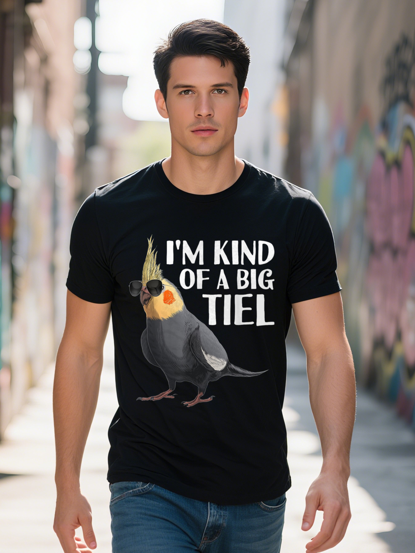 Men's 100% Cotton T-Shirt with Cool Parrot Pattern - I Am a Big Tiel Print, Casual Crew Neck, Short Sleeve, Ideal for Bird Enthusiasts 0dca3