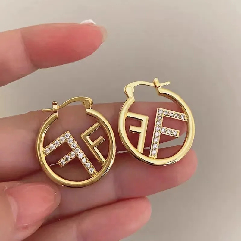 Designer Earring 18K Gold Plated Alphabet Letter Hollow Stud Earring Paved AAA Cubic Zirconia Diamond Fashion High-end Jewelry wholesales drop shippin