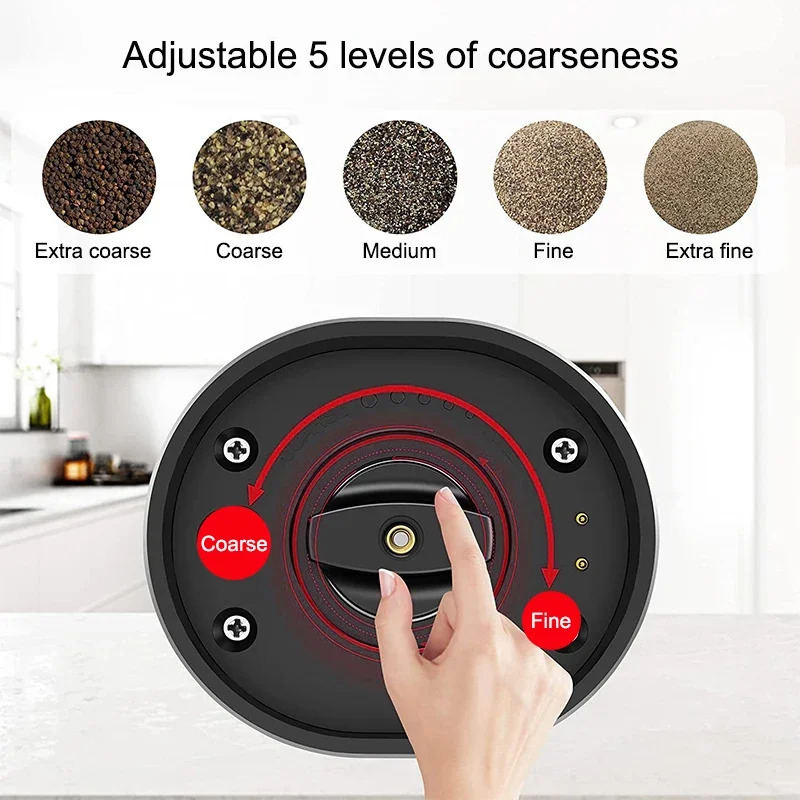Electric Salt and Pepper Grinder Set With Led Light USB Rechargeable Automatic Spices Grinder Adjustable Spice Mill Kitchen Tool 250804