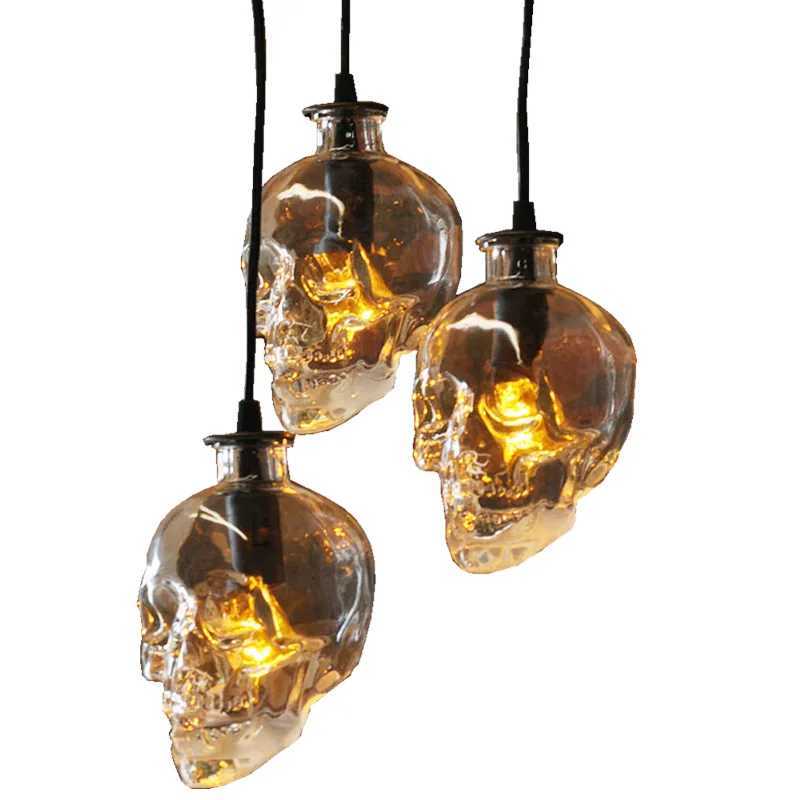 American Loft Retro Bar Pendant Lamp Skull Glass Wine Bottle LED Hanging Light Restaurant Coffee Shop Decoration Indoor LightingXJ250804