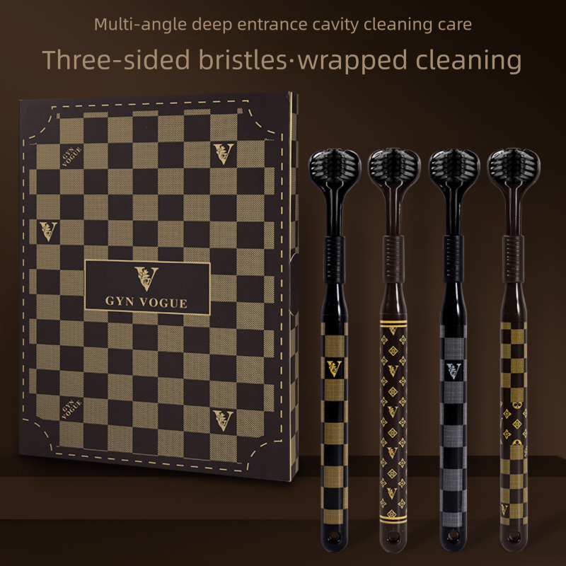 4-Pack GYN Three-Sided Brush Heads Adult Gift Household Medium Soft Bristle Three-Head Toothbrush