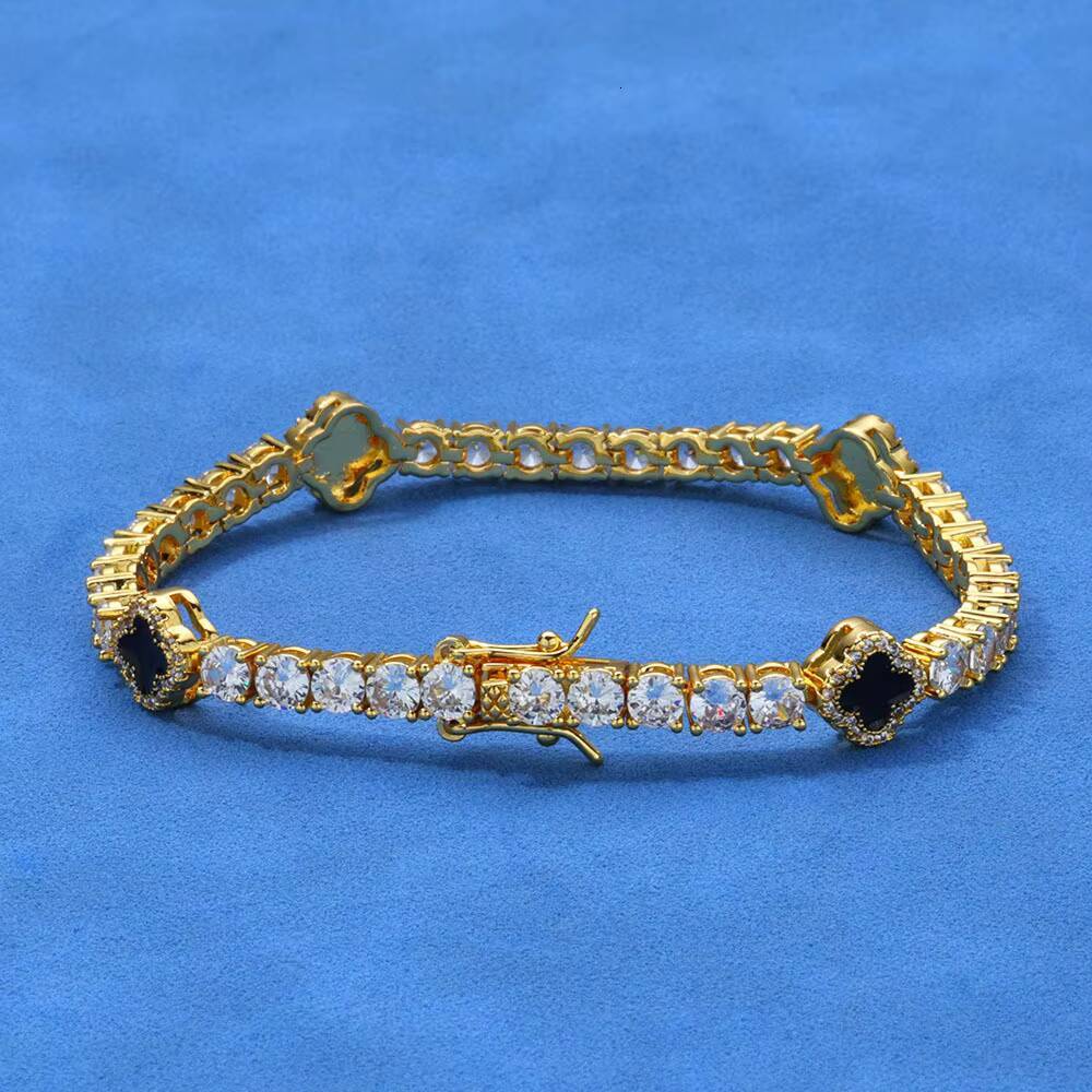 Custom S925 Silver Moissanite Tennis Chain Bracelet for Men New 4mm Four Leaf Clover Hip Hop Style Direct Europe United States