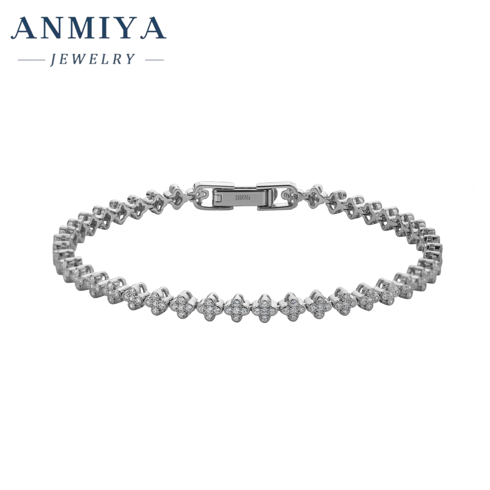 Free Shipping Sier Fashion Charm Inlaid Four Leaf Zirconia Tennis Chain Clover Waterproof Bracelet for Women and Men