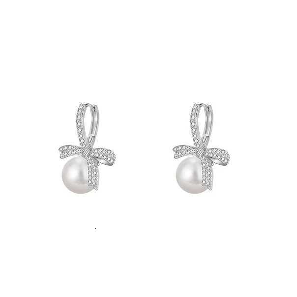 925 Sterling Silver Needle Zircon Pearl Bowknot Hoop Earrings for Women Cute Fashion Jewelry Minimalist Accessories Y250804