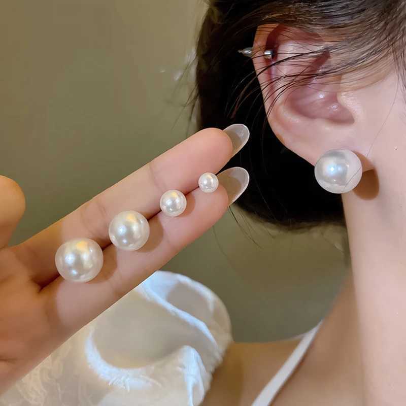 6/8/10/12/14MM Simple Exquisite White Pearl Stud Earrings for Women Girls Minimalist Ear Jewelry Gifts Round Pearl Earrings Y250804