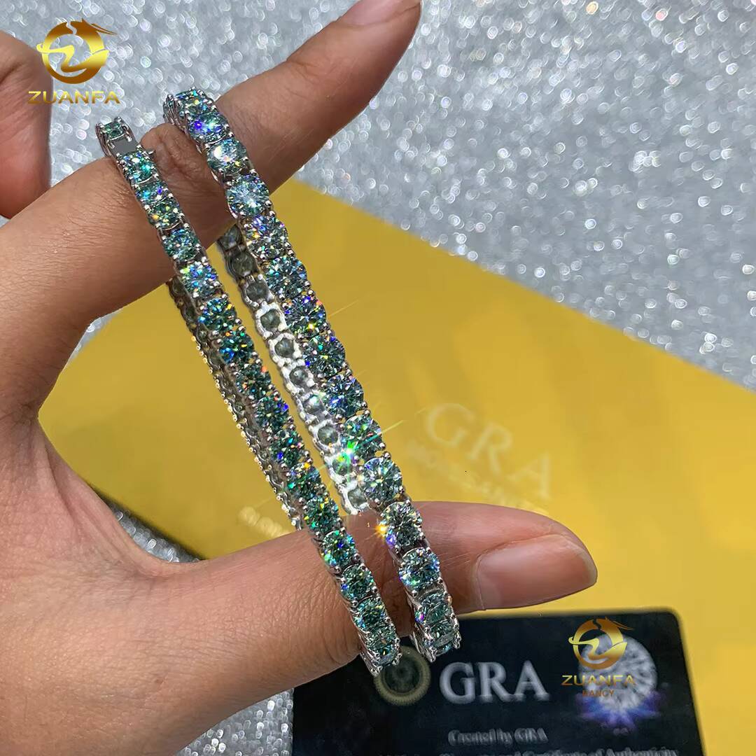 Hot Sale 3mm 4mm 6.5mm S925 Sterling Silver Gold Plated Blue Green Diamond Necklace Moissanite Tennis Chain