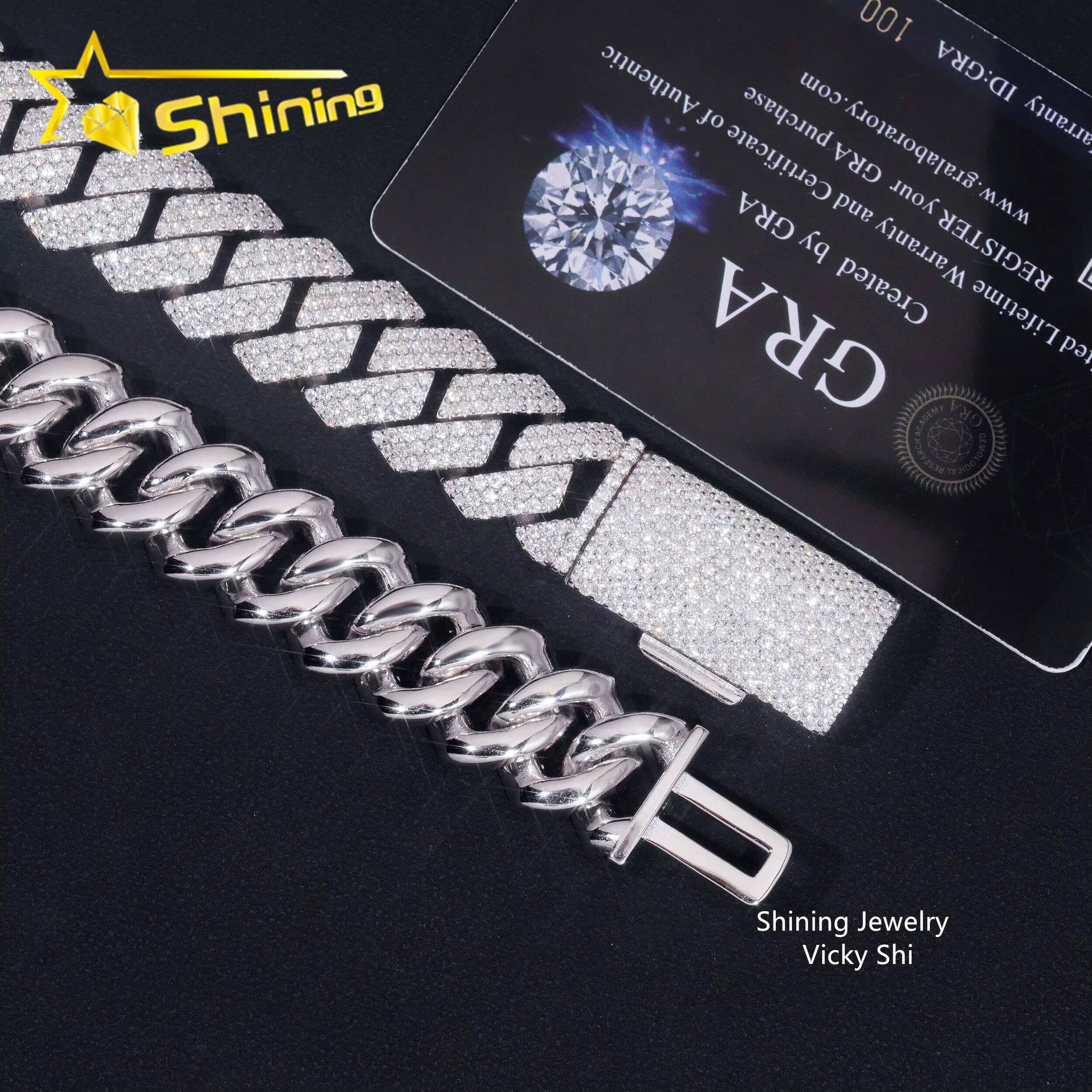 Hip Hop Jewelry 16mm 3Rows Man Iced Out Cuban Necklace 925 Solid Silver VVS1 Moissanite Diamond Custom Miami Cuban Link