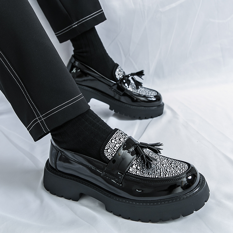 55003- New European and American 2025 Fashion Style Big Head Leather Shoes for Men's Casual Leather Shoes, Height Increased Thick Bottom Business