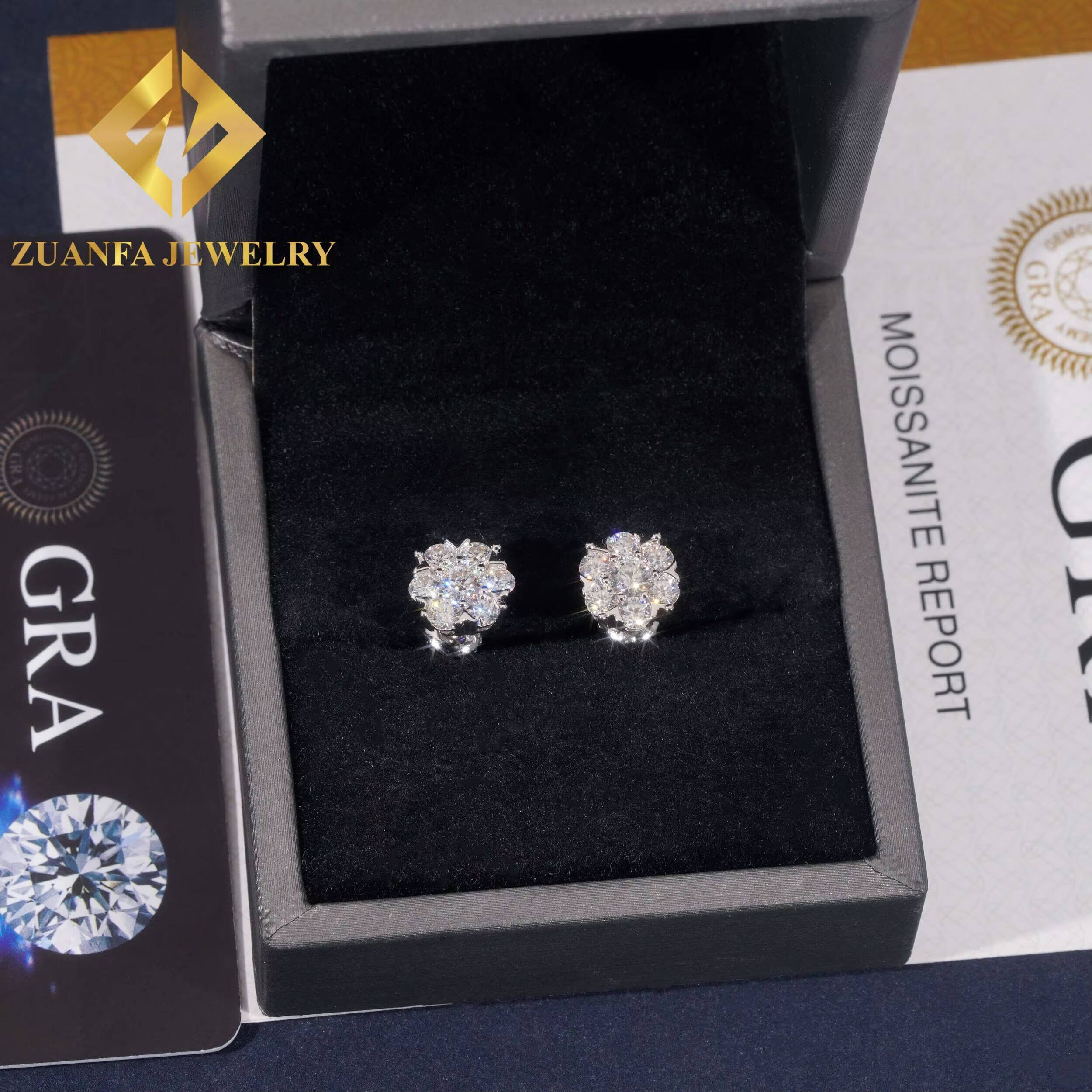 Fashionable Luxurious Big Flower Design Stud Earring 925 Sterling Silver VVS Moissanite Blue Green Moissanite Stud Earring