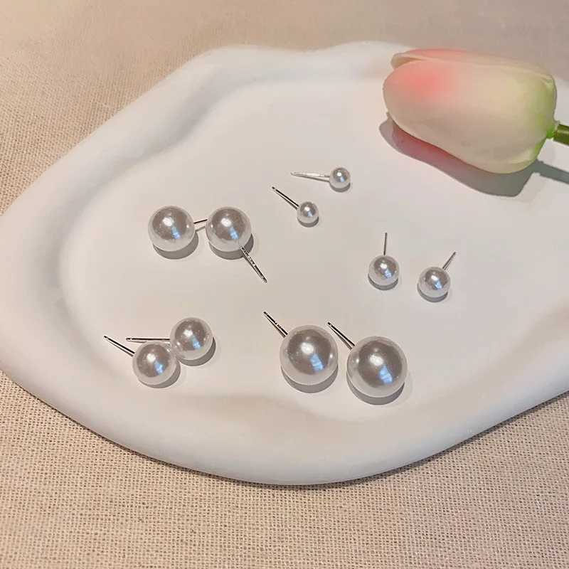 6/8/10/12/14MM Simple Exquisite White Pearl Stud Earrings for Women Girls Minimalist Ear Jewelry Gifts Round Pearl Earrings Y250804