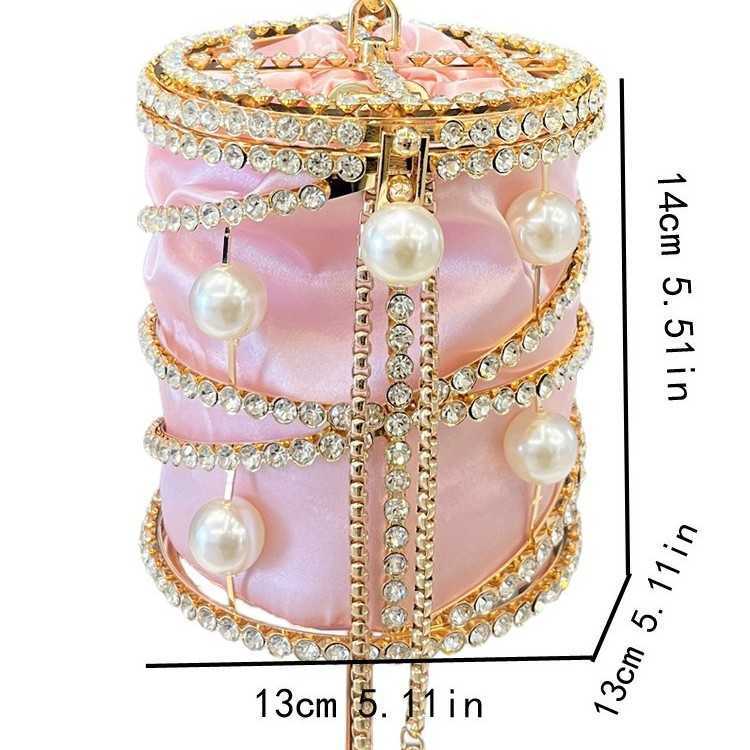 luxury bag designer bags 2025 New Women's Bag Metal Bucket Bag Pearl Inlaid Diamond Handbag Drawstring Chain Pig Cage Bag Bird Cage Bag