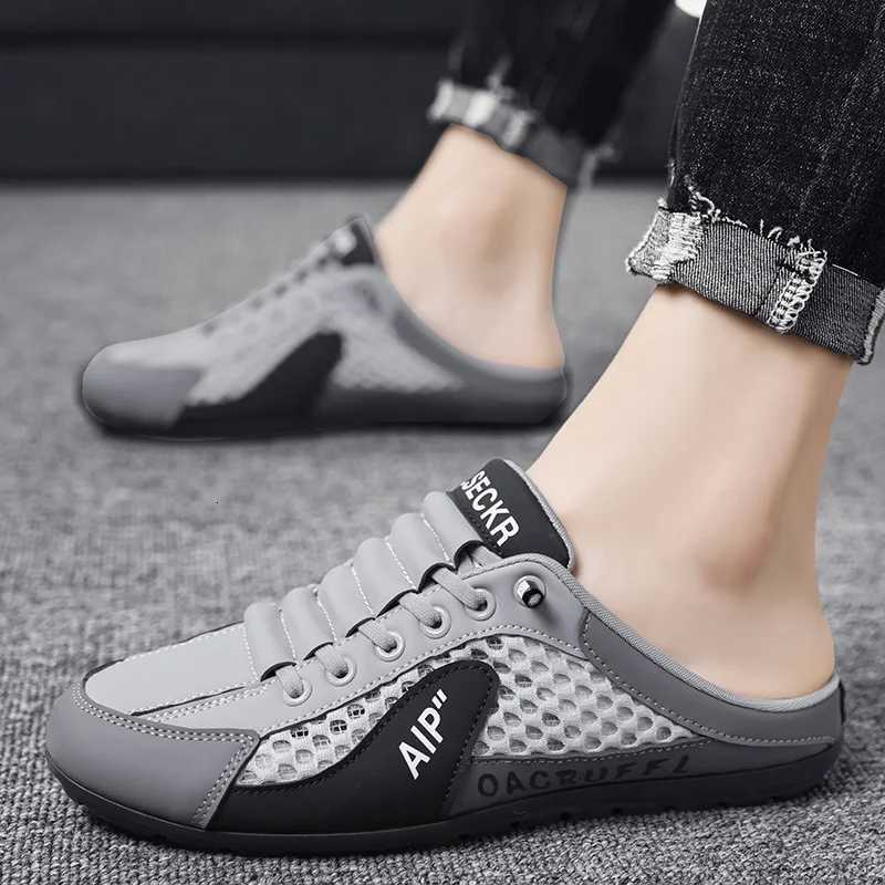 Large Size 48 Mens Shoes Summer Closed-Toe Half Slippers New Breathable Casual Slippers Comfort Slip-On Driving Shoes Mens Sneakers W250805
