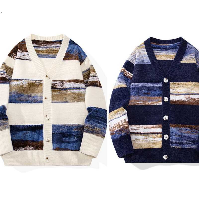 Retro Lazy Striped Cardigan Sweater Coat Men and Women Trend Loose Couple Sweater Coat Warm Casual Daily Warm Comfortable XJ250805