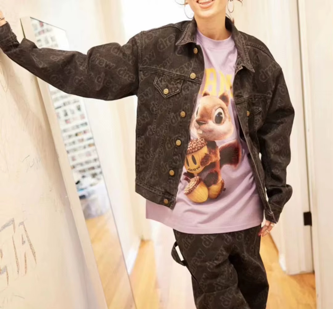 Drew House Men's Clothing Smiling Printing logo autumn and winter designer niche American retro print loose denim jacket