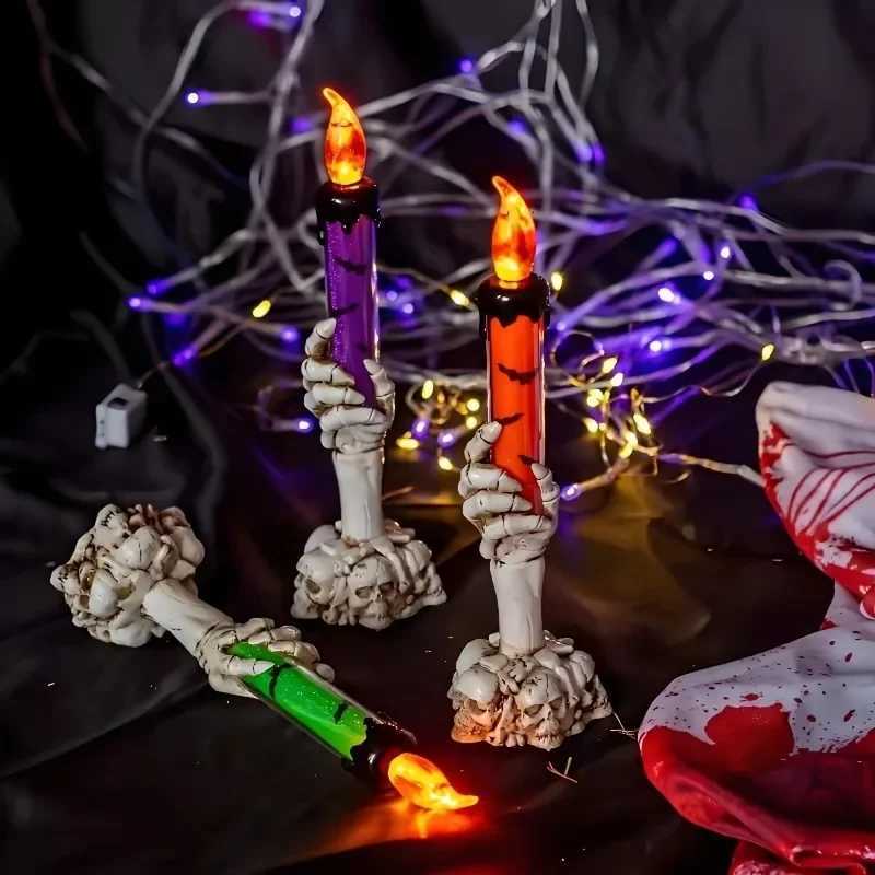 1-3PCS LED Skull Hand Candle Light Battery Operated Flame Effect Halloween Gothic Decoration for Haunted House Table Hanging Decor XJ250804