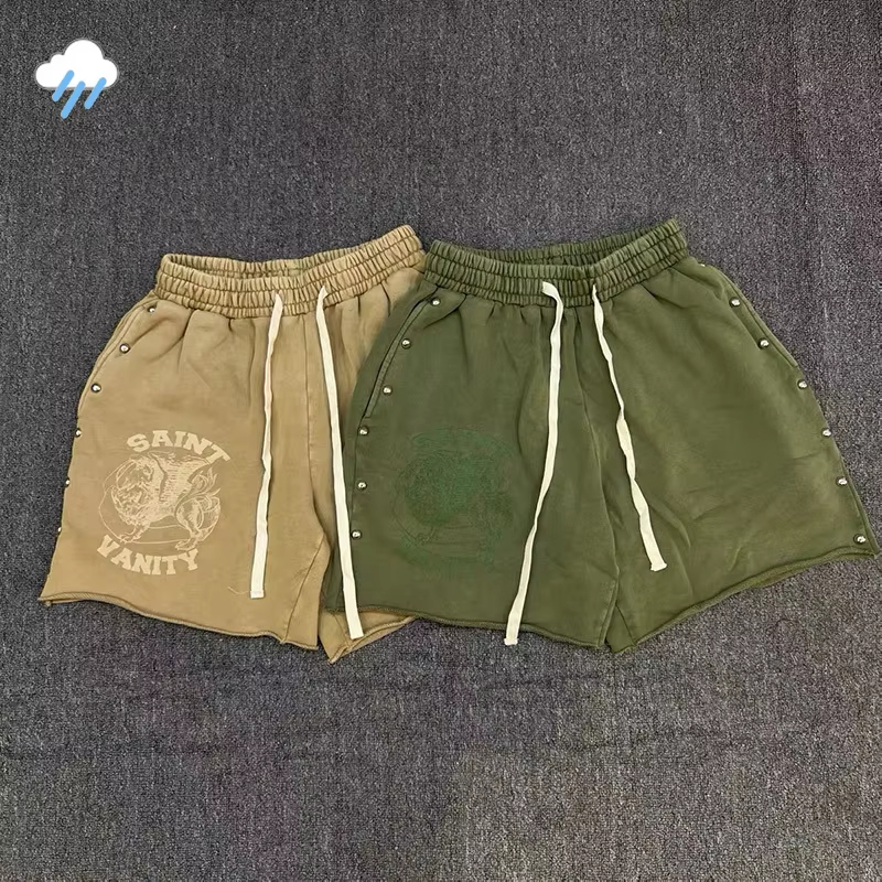 25SS High Street Rivet Functional Shorts Men Women Casual Green Gray Apricot Blue Jogger Drawstring Breeches