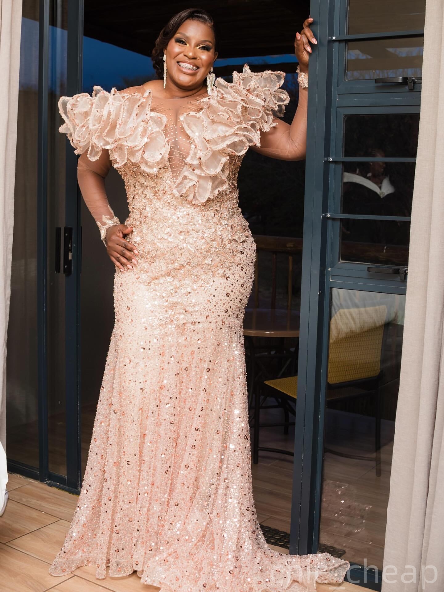 Mermaid Champagne Prom Dresses 2025 Beaded Lace Sequined Evening Formal Party Second Birthday Engagement Gowns Plus Size Dress For Special Occasions Z