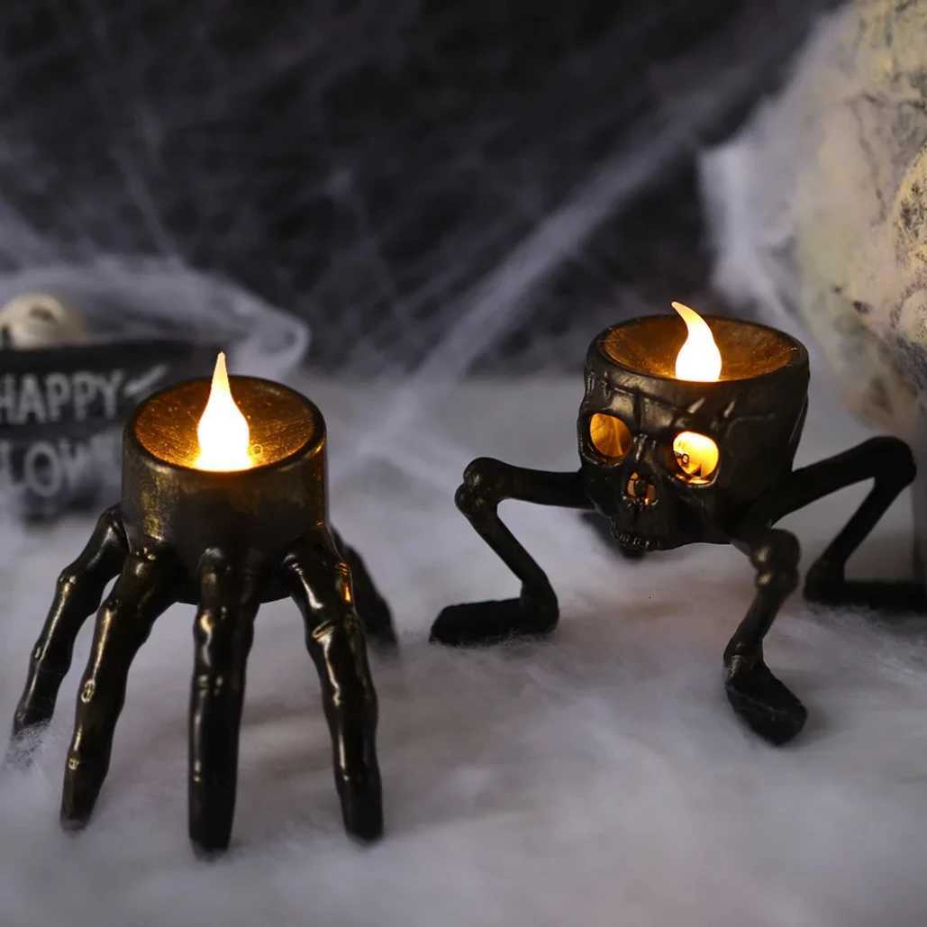 Halloween Tea Light Candles Skeleton Hand Flameless LED Candles 8.5cm/3.3inch Flameless Tea Lights Candle Lamp For Halloween XJ250804