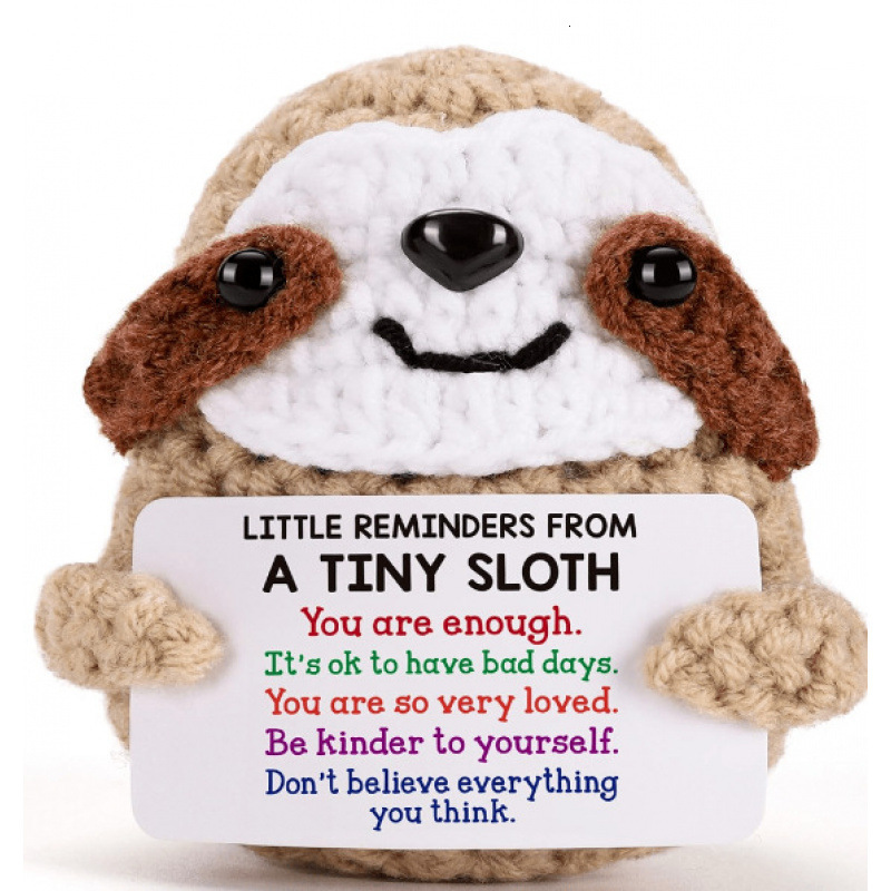 New Knitted Sloth Potato Positive Energy Card Handmade Crochet Animal Emotion Gift