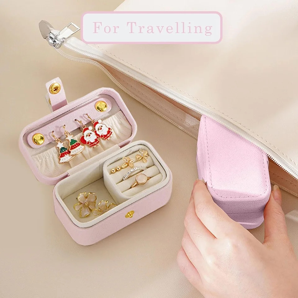 Portable Mini Jewelry Box Small Travel Storage Case for Rings Necklaces Earrings Lipstick with Removable Ring Slot PU Leather 250804